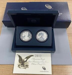 2012 S US Mint San Fran 2 Coin Rev.Pf Proof Silver Eagle $1 Set w/ogp L18502