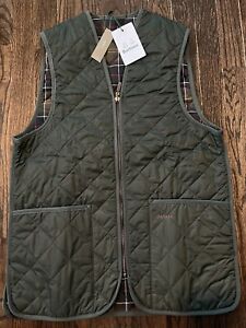 NWT Barbour Quilted Waistcoat Zip In Liner Green Mens Size 38
