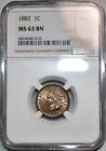 NGC MS-63 BN 1882 Indian Head Cent, Highly Lustrous & Lightly Toned.