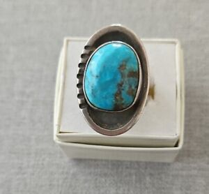 VINTAGE OLD PAWN STERLING TURQUOISE RING SIZE 8
