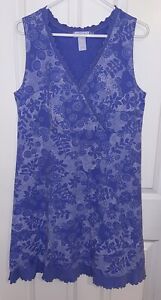 FRESH PRODUCE Vintage Women's Dress Periwinkle Floral Sleeveless USA 1260 Sz L