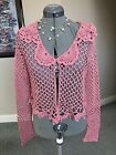 Michael Simon S M L Open Crochet Pink  Sweater Doily￼ Cardigan Mothers Day Gift