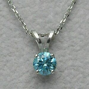 1.50 Ct Round Simulated Blue Topaz White Gold Plated 925 Sterling Silver Pendant