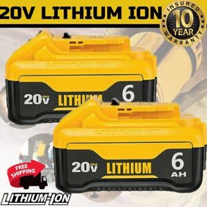 2 Pack 6.0Ah Battery replacement For DeWalt Lithium Ion 20 Volt DCB206-2 DCB205
