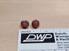 Native American Navajo Sterling Silver Red Coral Oval Earrings Zuni Stud VTG USA