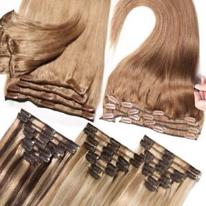100% Human Hair Wefts Clip In Real Human Remy Hair Extensions FULL HEAD Caramel#
