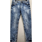 Jeanius Akademiks Jeans Mens 34X32 Blue Distressed Straight Leg Acid Wash Denim
