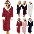 Women Fleece Hooded Bathrobe - Plush Long Robe Shawl Collar Spa Coat