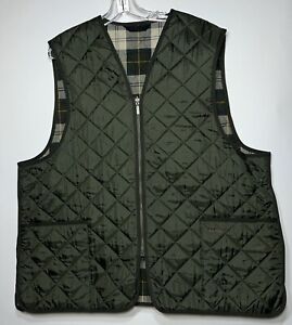 Barbour Quilted Waistcoat Liner Size 52 Green Plaid Layer Vest Zipper Layer