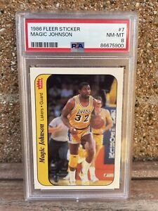 1986 Fleer Basketball MAGIC JOHNSON Sticker PSA 8 NM-MT FRESH CLEAN SLAB!
