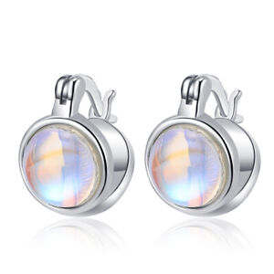925 Sterling Silver Moonstone Hoop Huggie Earrings Ear Buckle Women Fine Jewelry