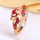 Gold Plated Ring for Women Cubic Zirconia Red Color Leaf shaped Jewelry