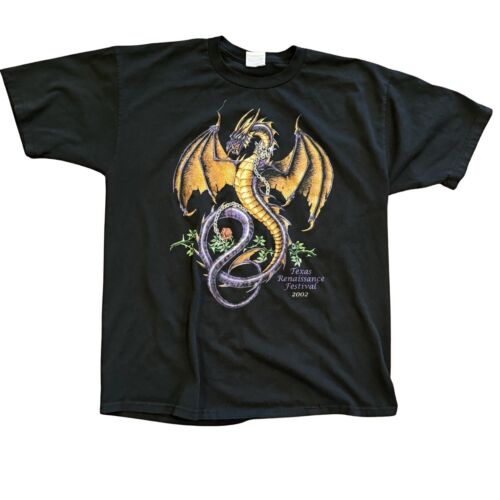 VINTAGE Dragon Texas Renaissance Festival 2002 T-shirt Size XL rose chain punk