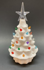White Ceramic Christmas Tree With Lights Timer AA Battery Operated Works