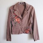 Vintage Embroidered Boho Floral Denim Jacket Blazer size M Women's