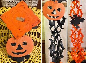 Antique Vintage Halloween Diecut Streamer with Pumpkins & Witches Germany 1920s!