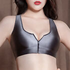 Women's Shiny Glossy Underwear Bra Crop Top Zipper Open Bust Sports Bra Lingerie