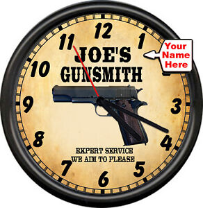 Personalized Custom Gunsmith 1911 Firearms Pistol Gun Shop Sale Retro Wall Clock