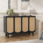 HLR Buffet Cabinet Rattan Accent Storage Cabinet With 4 Doors and Shelf Kitchen