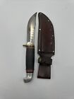 Vintage Western USA 1950s hunting knife L66 with Leather Stacked Handle & Sheath