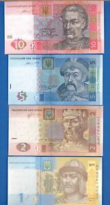 Ukraine P-116A P-117 P-118 P-119 1 2 5 10 Hryvnia Uncirculated Banknotes Set # 4