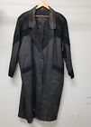 Vtg Jacqueline Ferrar Black Leather/Suede Patterned Trench Coat Women's sz 3XL^