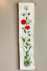 VTG Embroidered Needlepoint Bell Pull Wall Hanging Tapestry Poppies Daisies