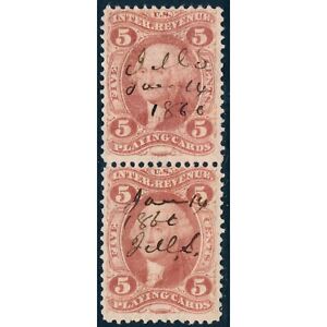 US Revenue Stamp 5c R28c, PAIR, playing cards, US Civil War Tax Act