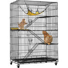 4-Tier Large Cat Kitten Cages Indoor Metal Pet Playpen Enclosure with Wheels