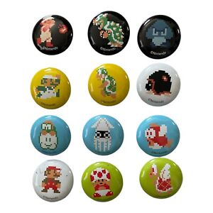 12 Nintendo Promotion Mario Bros Bowser Mushroom NES VTG Button Pin Badge Lot