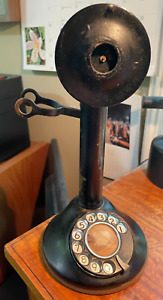 Antique Original Bull Nose Candlestick Rotary Telephone Early 1900's Vintage SEE