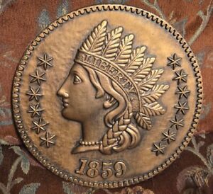 New ListingVtg Burwood Plaque 1859 Indian Head Penny Coin Liberty Copper Color 12