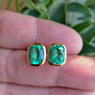 4Ct Lab-Created Green Emerald Bezel Setting Stud Earrings 14K Yellow Gold Finish