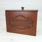 Vintage  MCM Wood Engraved Recipe Box w Lid 7 x 5 x 4