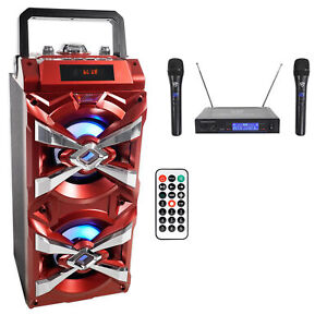 NYC Acoustics X-Tower Bluetooth Karaoke Machine System w/LED's+(2) Wireless Mics