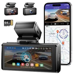 5K Dash Cam 3Lens 5.8GHz WiFi GPS Car Cameras Free 64GB TF Night Vision G-Sensor