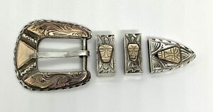 Vintage Mexico Sterling Silver Gold Ranger 4Pc Belt Buckle Set 37.73g