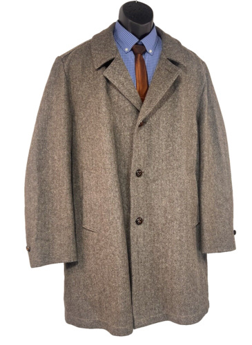 Vintage Adam Row Tweed Overcoat Men's Brown Herringbone Size 44 L