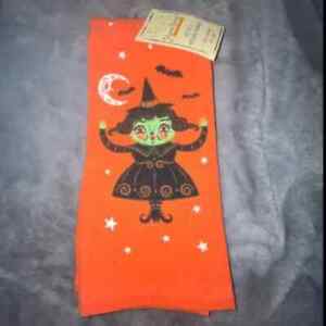 Johanna Parker Halloween Retro Witch Orange Kitchen Towel Set 2 Halloween BNWT