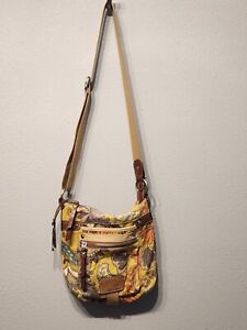 FOSSIL Long Live Vintage Canvas Leather Floral Boho Hippie Crossbody Satchel Bag
