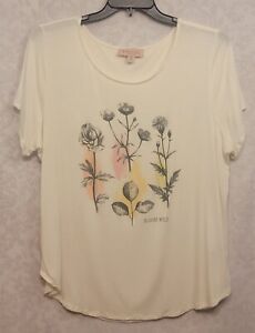 Philosophy Republic Clothing Womens 2X Ivory Short Sleeve Floral Pullover Blouse