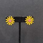 Vintage Clip on Earrings Gold tone Enamel Flower Daisy Studs 3/4