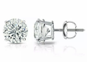 GRA Certified 2 Ct TW REAL Moissanite Solitaire Stud Earrings in 14K White Gold