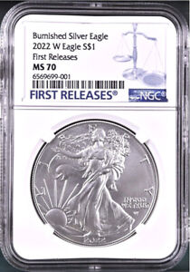 2022 w burnished silver eagle, ngc ms70 first release, fr label, in hand