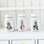 Miniature Cookies Jar Canister Peter Rabbit Bunny Easter Dollhouse Decor Set 3Pc