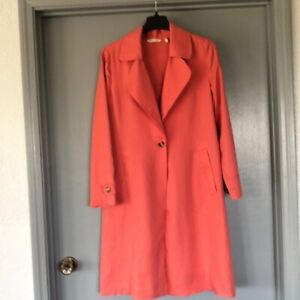 Soft Surroundings Town And Country Pleated Trench Coat Coral Sz Medium Button