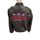 Vintage 80s Black Cafe Racer Zip Front Jacket M Embroidered Diamondback Lounge
