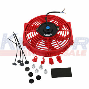 Universal 10 inch 12V Red Slim Fan Push Pull Electric Radiator Cooling Mount Kit