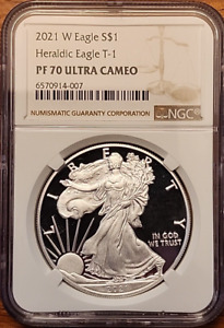 PF70 2021-W T-1 Proof Ultra Cameo American Silver Eagle NGC Brown Label
