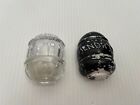 VINTAGE LOT 2 GLASS BIRD CAGE FEEDER WATER CUP WATERER HENDRYX BLACK CLEAR